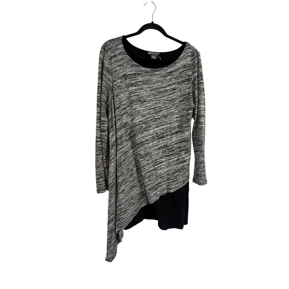 Chelsea Theodore Womens L Gray Black Gray Asymmetrical Layered Dress Chic Office